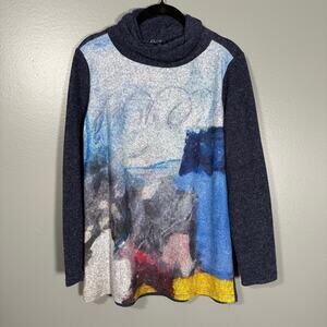 Lily London Women's Artsy Lagenlook Blue Turtleneck Fleece Sweater - Size Medium